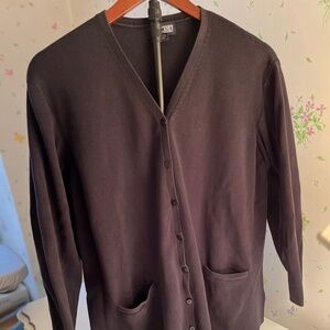 Lands' End Black Cotton V-Neck Cardigan Sweater